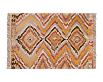 Vintage Kelim Teppich, Zickzack-Medaillon, handgewebte Wolle (12 x 2 m)