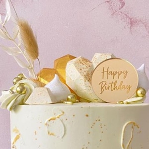 Happy Birthday Engraved Disc - Acrylic Cake Disc Gold Silver Rose Gold - Cupcake Cake