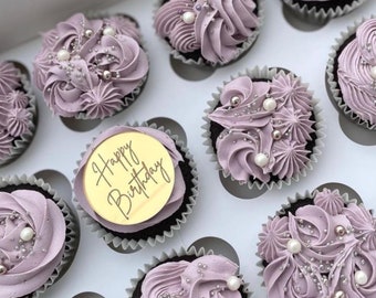 Adornos para cupcakes con forma de disco de feliz cumpleaños / Adornos para cupcakes pequeños / Disco grabado / Disco de acrílico para tartas / Accesorios