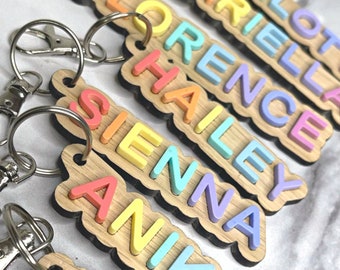 Personalised Name Keyring, Rainbow Backpack Tag, Luggage Tag