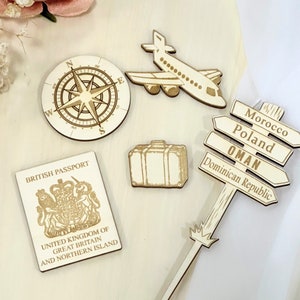 Pacchetto accessori per torte a tema viaggio - Valigia per aereo Passaporto - Viaggiatore in tutto il mondo, Partenza da casa, Buon viaggio, Viaggiare intorno al mondo