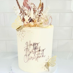 Personalised  Name Cake Charm | Acrylic Gold Mirror Wood, Birthday Cake Charm