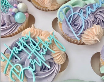 Mini adorno para tarta de feliz cumpleaños, Cualquier color, Espejo para cupcakes, Acrílico dorado de cumpleaños, Colgante para cupcake de feliz cumpleaños