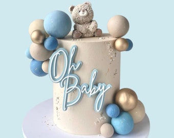 Dije acrílico de doble capa para tarta "Oh Baby", para baby shower, personalizable en cualquier color y fuente, ideal para decorar tartas de bebé.