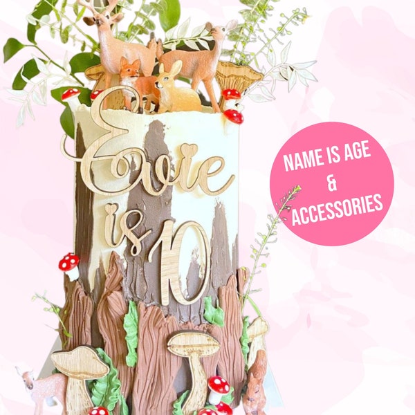 Woodland Cake Charm and Age Accessory Pack - Mushrooms Wildlife Fox Bear Bagdger Deer Mouse Owl Wood Nature Insect