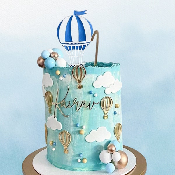 Hot Air Balloon Cake Topper - Acrylic with Matching Name Cake Charm and Age - Balloon Cake Personalised