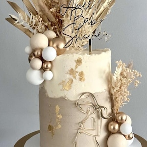 Topper na tort w kształcie sylwetki w ciąży, ciąża, Topper na tort w ciąży, baby shower, złoty kontur w ciąży, sylwetka brzuszka