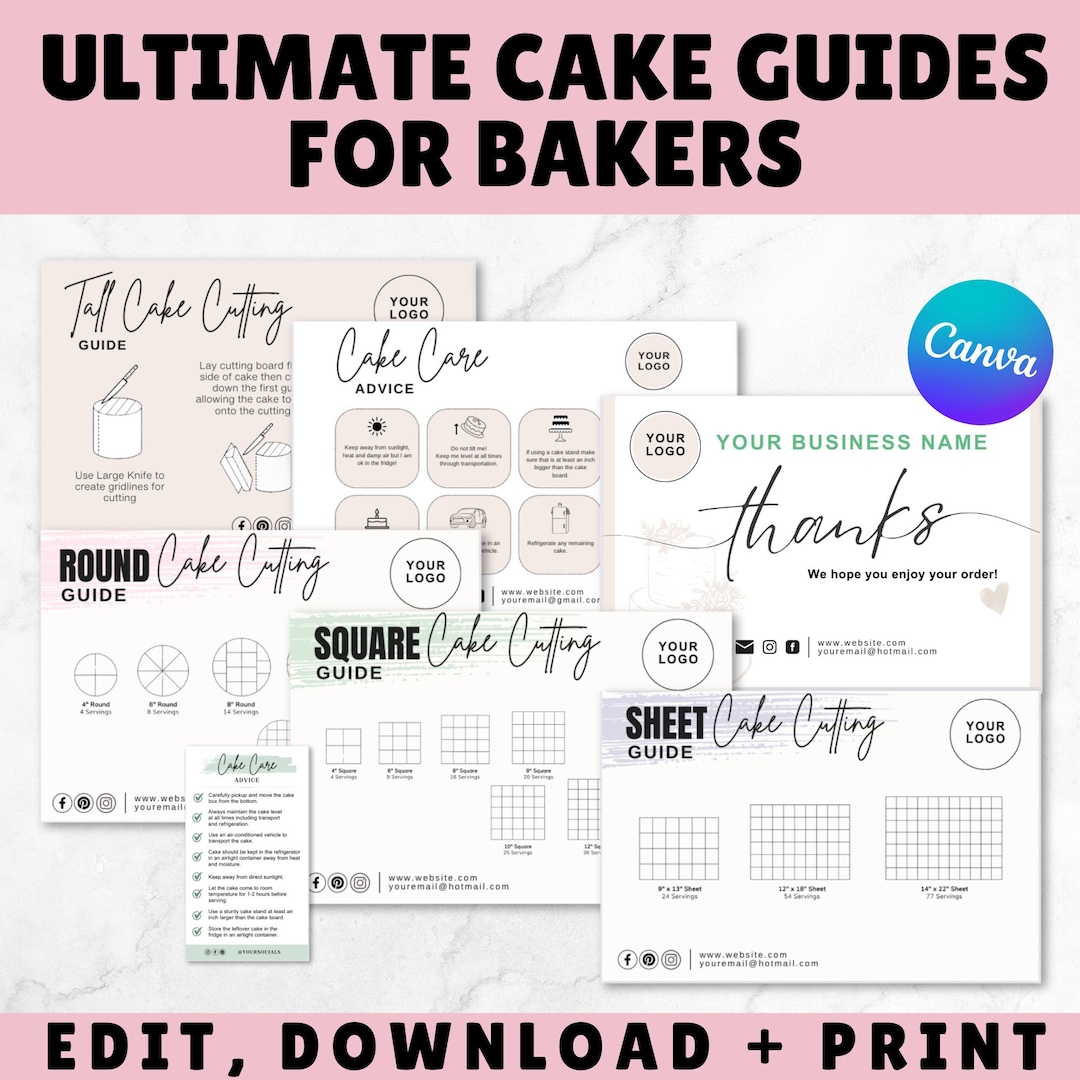 Editable Cake Business Guides | Cutting &amp; Care Templates (canva) - Etsy