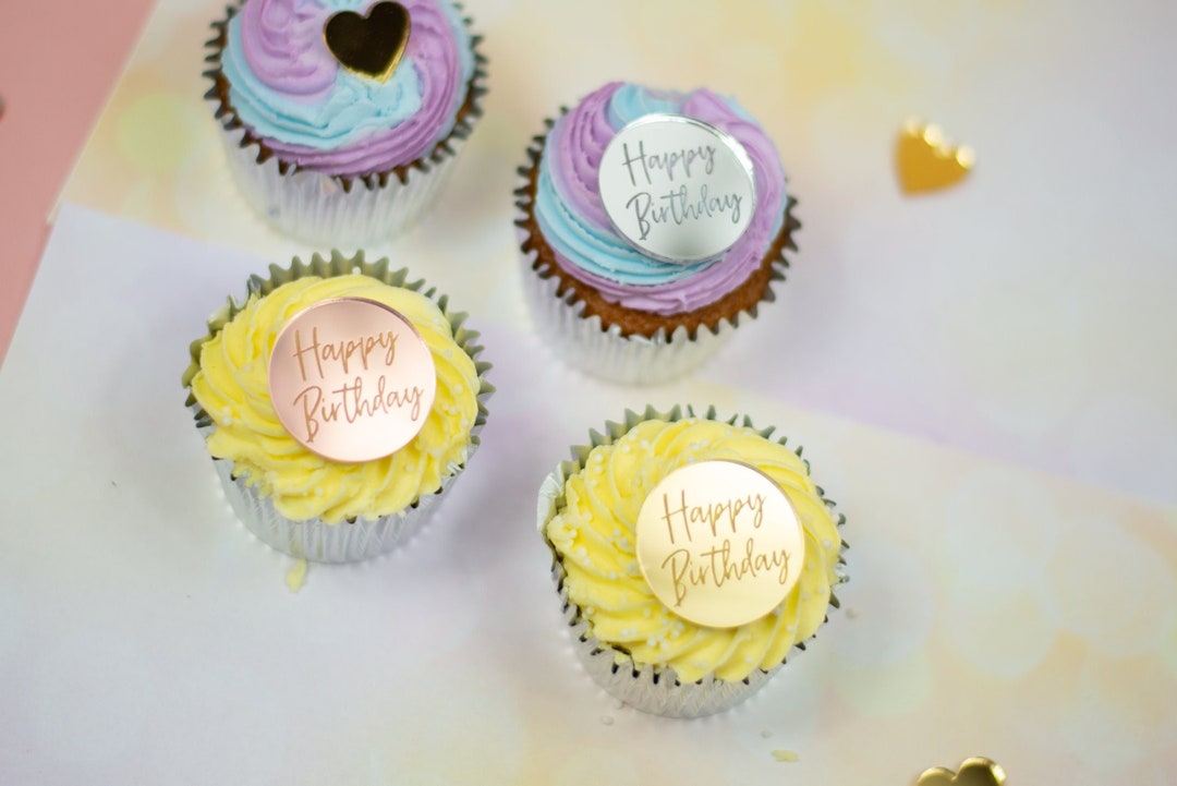 Happy Birthday Acrylic Cake Disc Cupcake Toppers | Small Cupcake ...