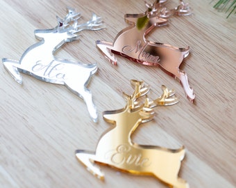 Reindeer Christmas Table Decor Place Name Settings - Personalised Stags - Table Decorations - Place Cards Wine Favours Drinks Charm