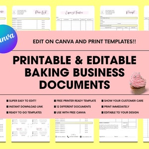 Paquete de documentos comerciales de pasteles, panadero inicial, facturas de horneado editables, formularios de pedido, documentos financieros, formularios comerciales de panadería