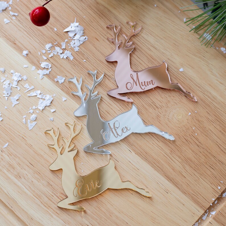 christmas deer reindeer stag table decor personalised xmas favour