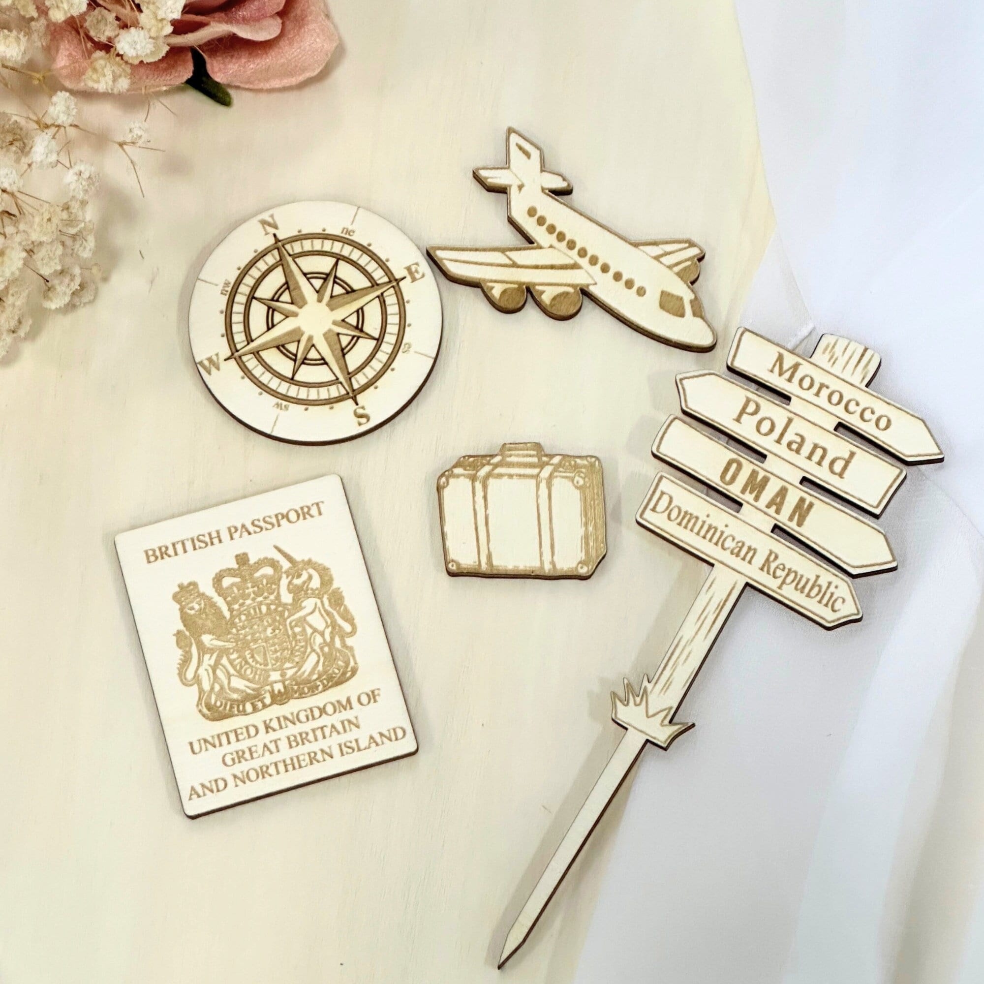 Travel Theme Cake Accessory Pack - Airplane Suitcase Passport - Worldwide Traveller, Leaving Home, Bon Voyage, Travelling Round the World