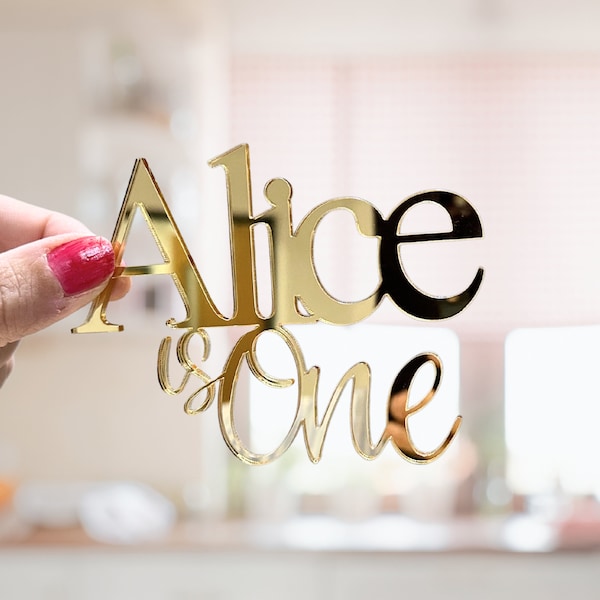 Cake Charm Personalised Name is Age Birthday Acrylic | Personalise Any Colour Any Age | 1st Birthday First Year | Age One Cake Topper