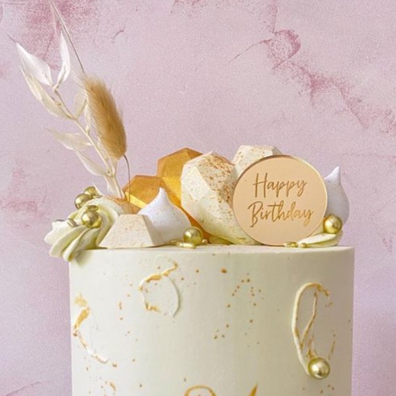 Happy Birthday Engraved Disc Acrylic Cake Disc Gold Silver Rose Gold  Cupcake Cake 