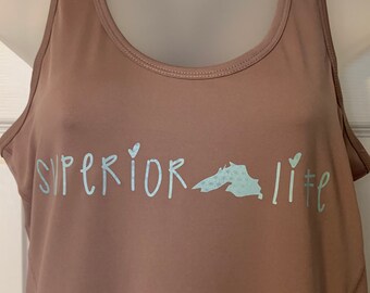 Lake Superior, Superior Life, Icyzone Workout Tank-top, racer back, yoga, running. Mauve Shadows size MEDIUM