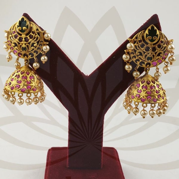 Matt Gold Kemp Stone Jhumkas