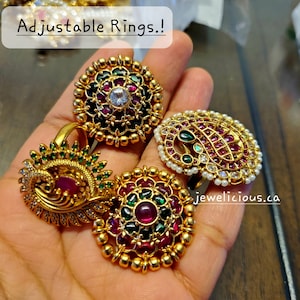 Matt Gold Finished AD and Kemp Stone Adjustable Finger Rings