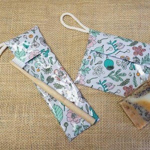 Waterproof travel set * soap bag * toothbrush case * FLOWERS GRAY COLORFUL