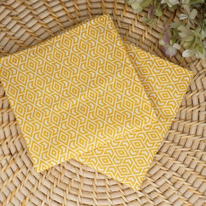Fabric Napkins Zero Waste Set * 100% Cotton * Table Linen * Sustainable * Aztek * Curry Mustard Yellow * Summer