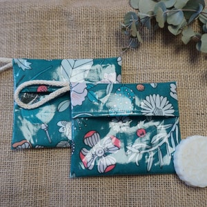 Waterproof soap case * soap pouch * soap pouch * soap holder * zero waste * floral pattern teal