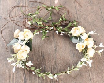 flower crown Lana Del Ray vintage inspired etsy wedding White rose rustic rose Wedding wedding headpiece nature inspired rose crown