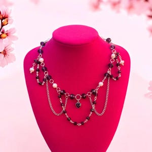 Purple & White Pearl Beaded Necklace – Limited Edition Layered Statement Jewelry, Intertwined Necklace.