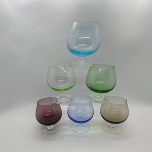 Vintage Barware Mini Cordial Shot Glasses Colored Glass - Set of 6 Vintage Colored Glass Shot Glasses Cordial Brandy Glasses 80s 90s