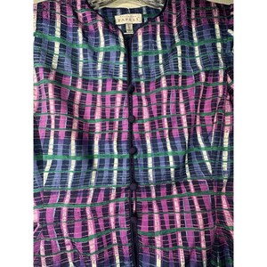 Bluzka vintage Adrianna Papell w paski, wielokolorowa, z jedwabiu, zapinana na guziki, rozmiar: 10 zdjęcie 4
