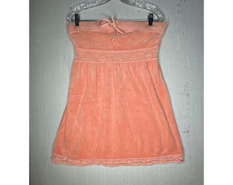 Vintage Y2k Juicy Couture Lace Pink Terry Swim Dress Cover | Tagged Size: M