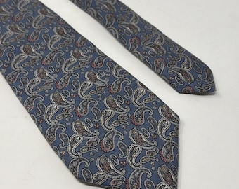 Corbata vintage Christian Dior - Corbata azul con estampado paisley - 7,6 cm de ancho
