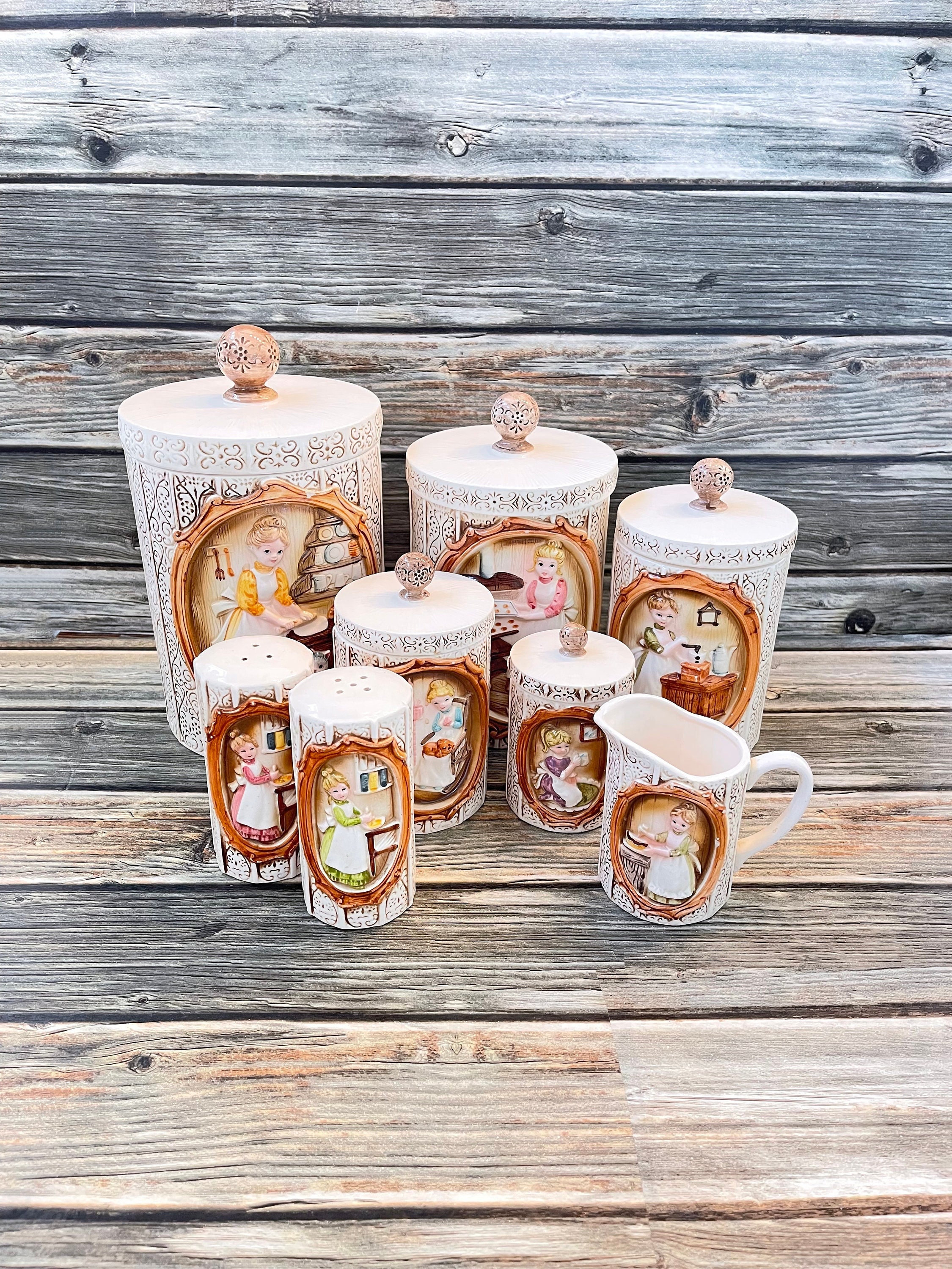 Vintage 1978 Sears Roebuck pioneer Woman Ceramic Canister Set of 4 