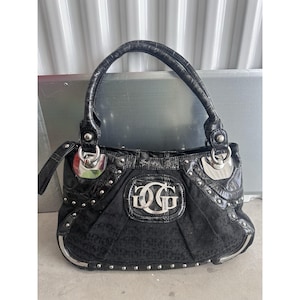 Y2K Guess Black Cloth Shoulder Bag Silver Hardware - Vintage Guess