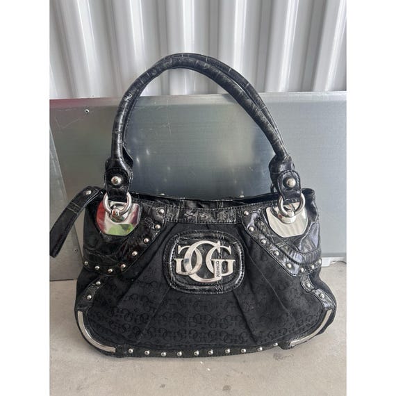 Y2K Guess Black Cloth Shoulder Bag Silver Hardware - Vintage Guess