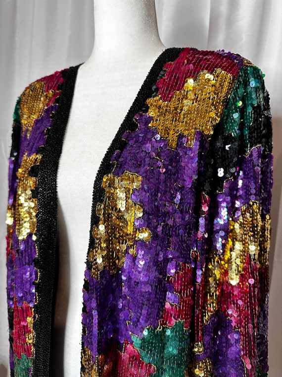Vintage Fully Sequin Silk Colorful Jacket 1980s. J