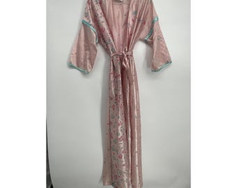 Vintage 1980s Madison Avenue Pink Tulip Floral Print Robe Nightgown | Sz: M