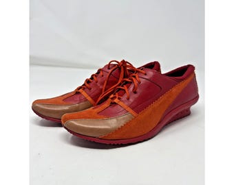 Y2K 90s XOXO Women's Red Orange Leather Platform Wedge Oxford Shoes | Size: 7.5