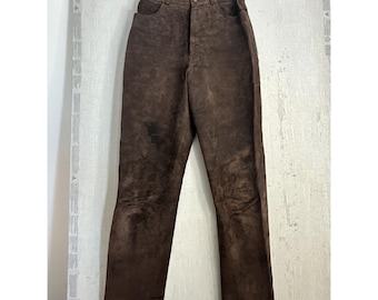 Spodnie Vintage Siena Studio z brązowej skóry zamszowej z prostą nogawką i pełną podszewką | Rozmiar: