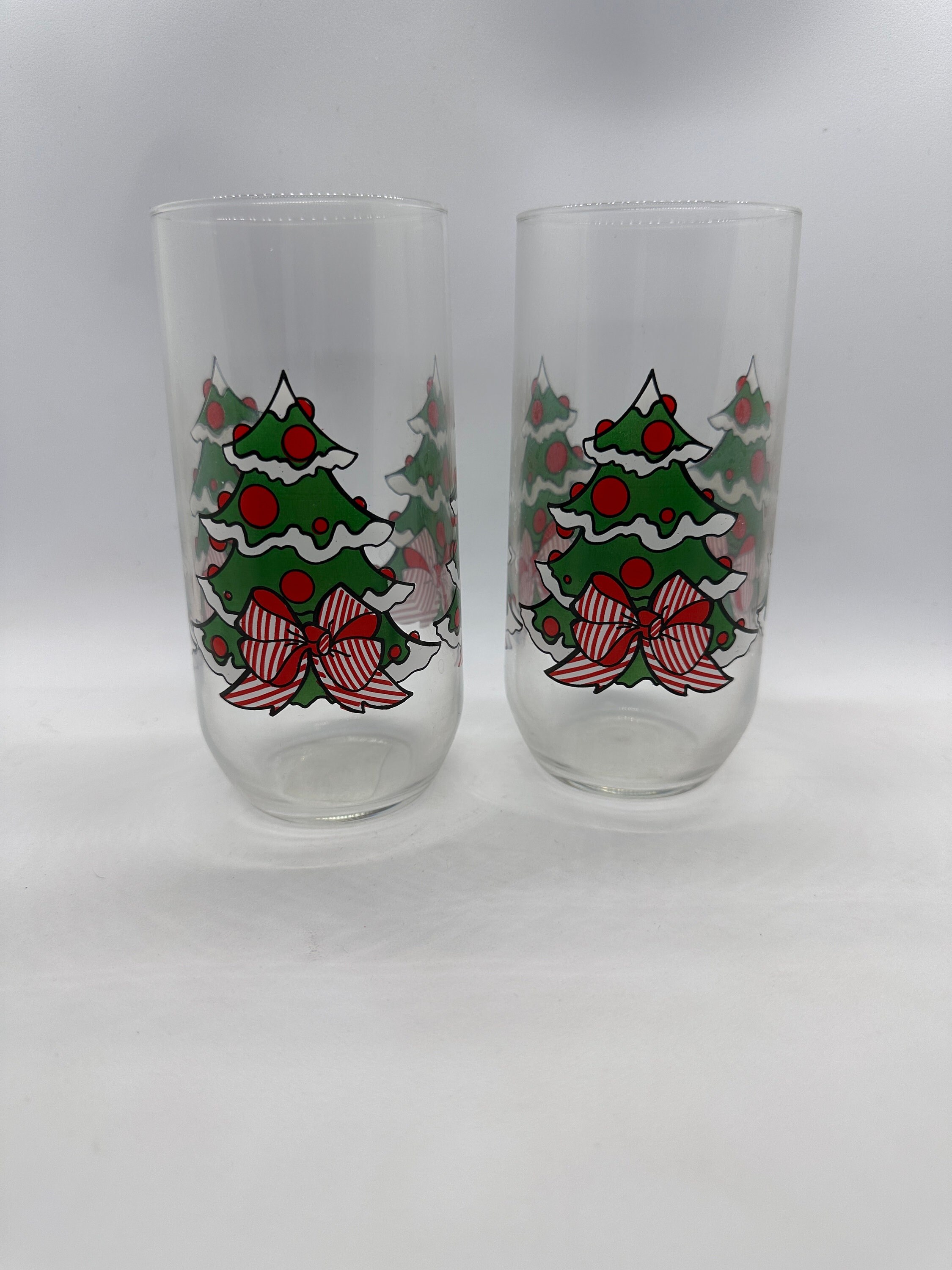 Vintage Luminarc Drinking Glasses Christmas Tree Glasses With Red and ...