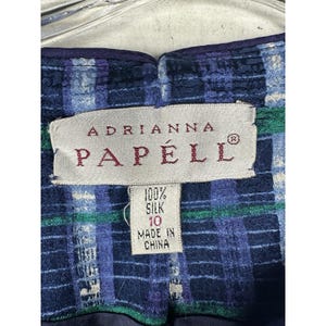 Bluzka vintage Adrianna Papell w paski, wielokolorowa, z jedwabiu, zapinana na guziki, rozmiar: 10 zdjęcie 10