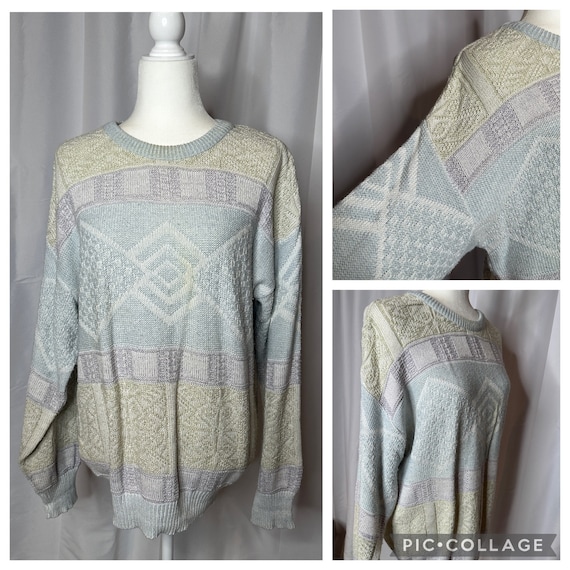 Vintage Oversized Pastel Geometric Sweater Italian