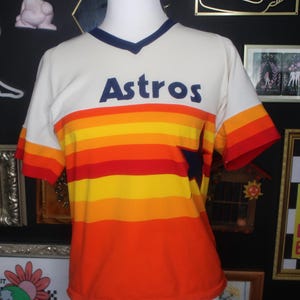 Vintage Houston Astros 1970s MLB Pullover Baseball Jersey - Sand Knit Jersey - 1970s Baseball Jersey - Vintage Astros Jersey