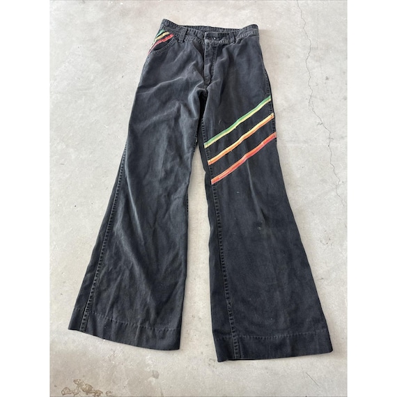 AWESOME Vintage 1970s Faded Glory Black Denim Fla… - image 1
