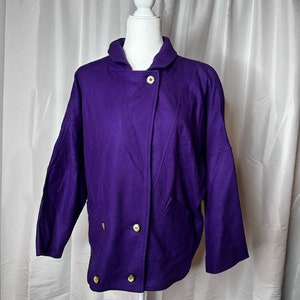 Vintage Royal Bright Purple Wool Pea Coat. 1980s. Vintage Wool Coat. Purple Pea Coat.