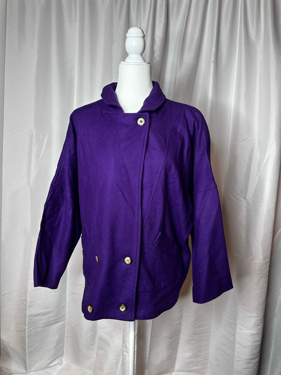 Vintage Royal Bright Purple Wool Pea Coat. 1980s. 