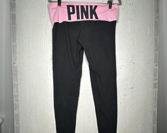Y2K Victorias Secret Pink Foldable Waist Black Leggings Pants | Size: Medium