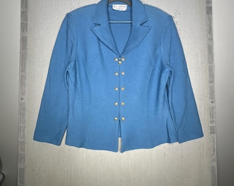 Vintage St John Blue w/Gold Button Accent Classy Blazer Skirt Set  | Sz: 14