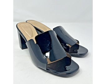 Y2K Adrienne Vittadini Abstract 3" Block Heel Slip On Patent Leather | Size: 9M