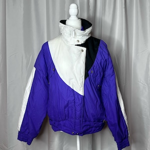 Vintage Purple and White 1990s Puffer Jacket. Inside Edge Brand Winter Ski Jacket. Ski Coat.