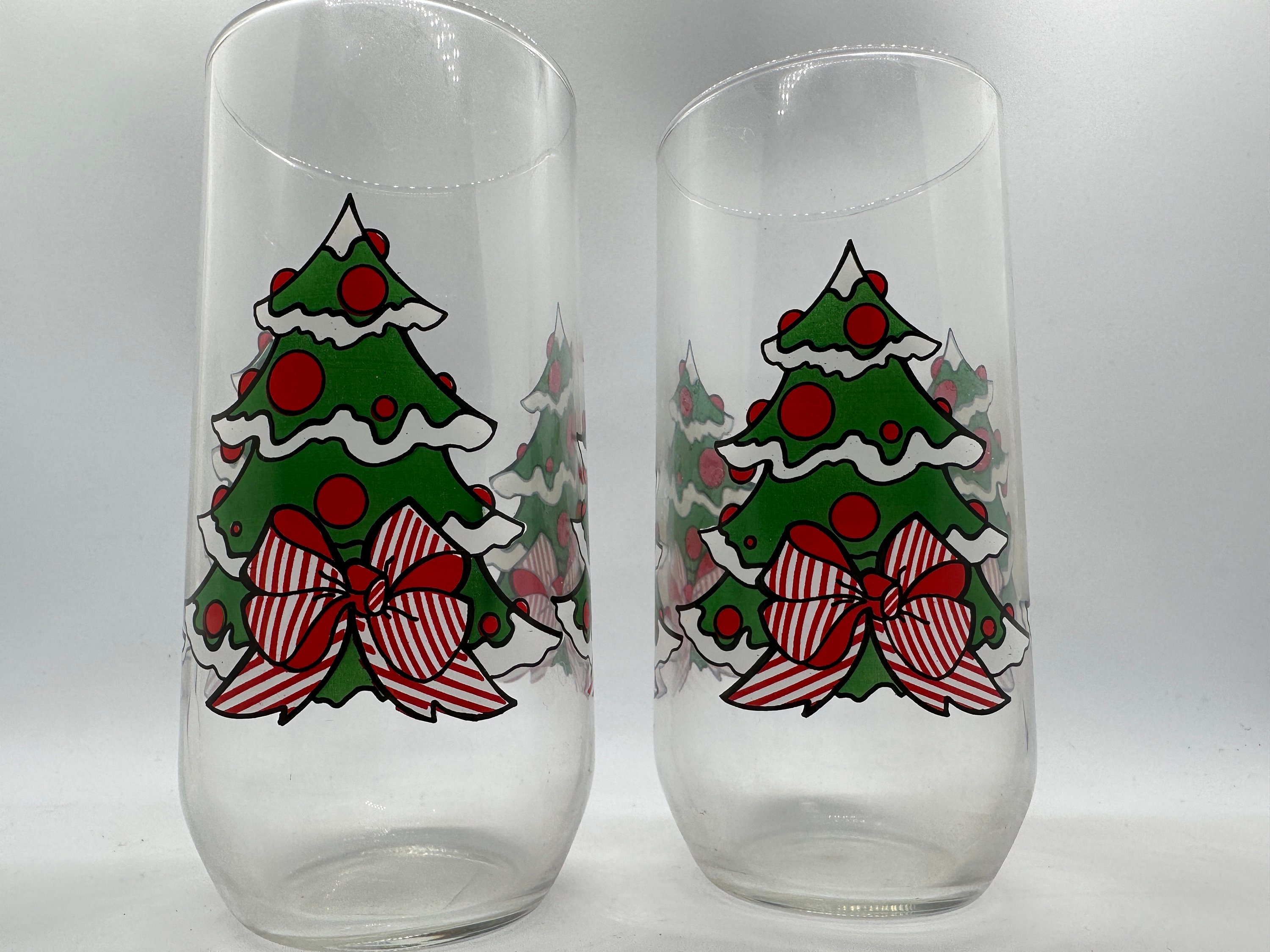 Vintage Luminarc Drinking Glasses Christmas Tree Glasses With Red and ...